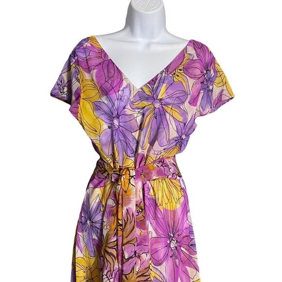 Reversible Flutter Sleeve Floral Long Maxi Dress M/L - Picture 1 of 8